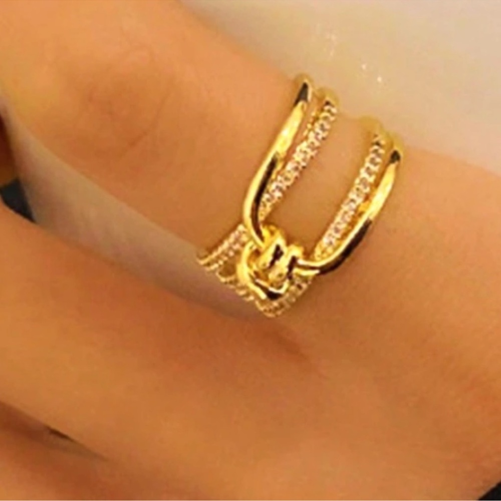 Luxe Gold Tone Rhinestone Adjustable Ring